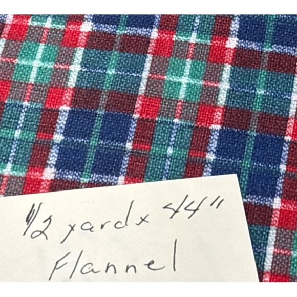 Plaid Flannel Fabric 1/2 yard x 44" Red Green Blue Tartan Sewing Material - Picture 2 of 9